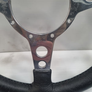 Moto-lita 13" Black Leather MK III Steering wheel - Flat &amp; Polished Rim