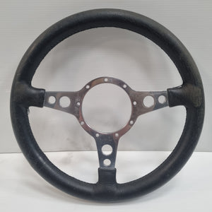 Moto-lita 13" Black Leather MK III Steering wheel - Flat &amp; Polished Rim