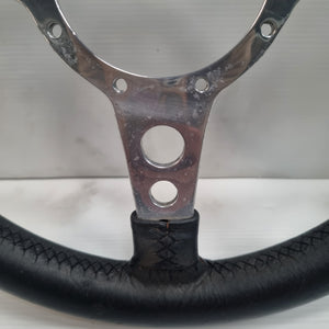 Moto-lita 13" Black Leather MK III Steering wheel - Flat &amp; Polished Rim