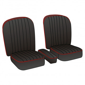 SEAT ASSEMBLY, LEATHER, BLACK/RED PIPING, PAIR