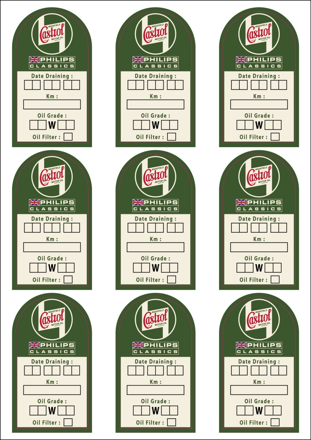 9PC CASTROL OIL CHANCE & MAINTENANCE STICKERS