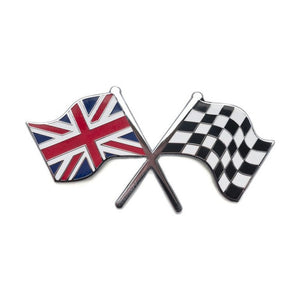 CROSS FLAG, UNION JACK, CHEQUERED FLAG, ENAMEL,STICK ON