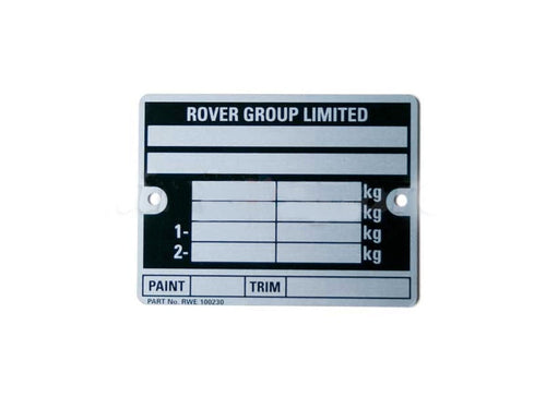 CLASSIC AUSTIN MINI, VIN CHASSIS PLATE, LATE ROVER CARS
