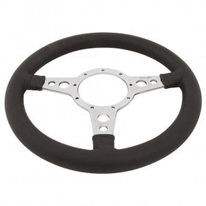 STEERING WHEEL, MOTO-LITA Mk4, 13" LEATHER RIM, POLISHED SPOKES, HOLES, FLAT