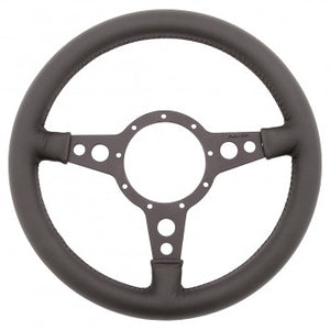 STEERING WHEEL, MOTO-LITA Mk4, 13" LEATHER RIM, BLACK SPOKES, HOLES, FLAT