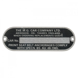 CHASSIS NUMBER PLATE, MG CAR COMPANY