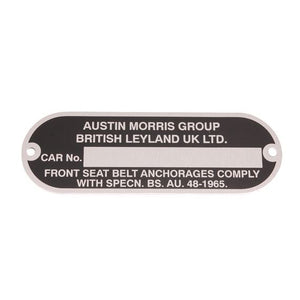 CHASSIS NUMBER PLATE, AUSTIN MORRIS GROUP
