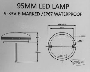 FOG LAMP, LED, RED, 95MM, 12/24V, E-MARKED, WATERPROOF